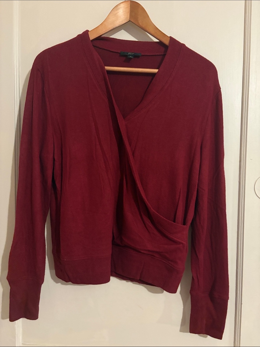 J Crew Wrap-Style Long Sleeve Top — Burgundy